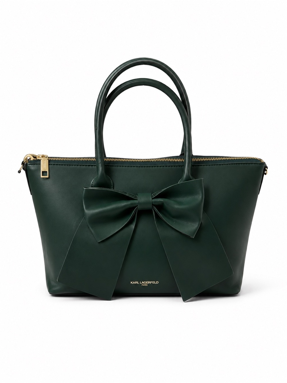 NWT NEVER WORN Karl Lagerfeld Forest Green Leather Bow Tote